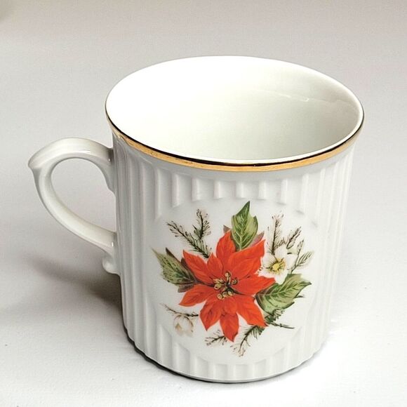 Original Czechoslovakia Crown D DECEMBER Flower of The Month POINSETTIA Mug Cup - Picture 2 of 8